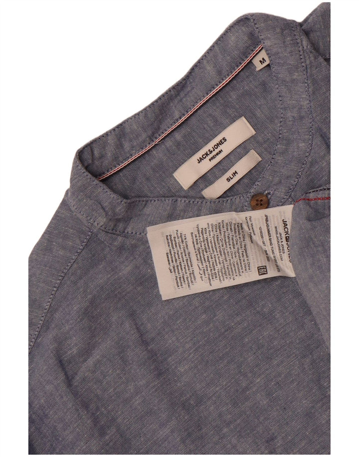 Мужской пуловер приталенного кроя Jack & Jones, хлопковая рубашка среднего синего цвета с крапинками