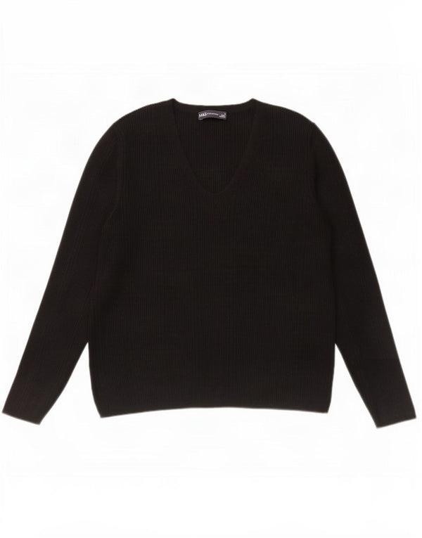 Marks & Spencer Womens V-Neck Jumper Sweater UK 16 Large Black Viscose