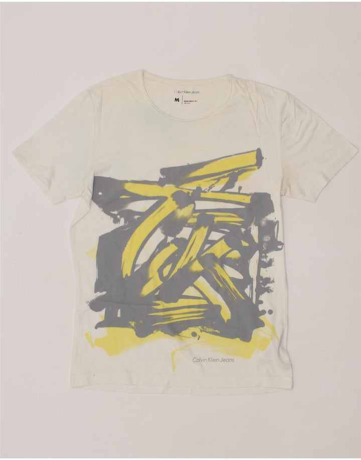 CALVIN KLEIN Mens Graphic T-Shirt Top Medium Off White Cotton Vintage Calvin Klein and Second-Hand Calvin Klein from Messina Hembry 