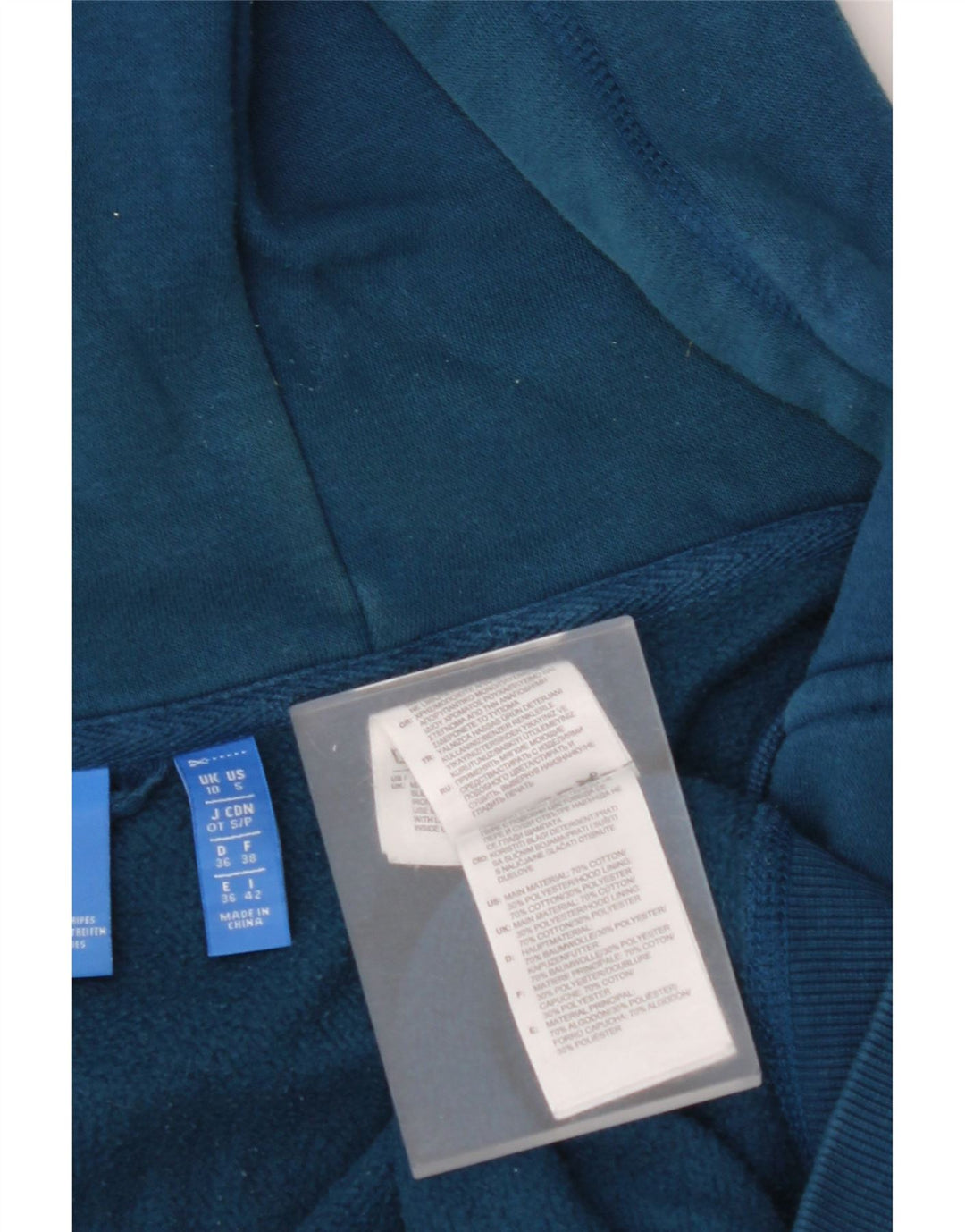 Женский свитер с капюшоном и молнией с графическим рисунком ADIDAS UK 10, маленький синий хлопок