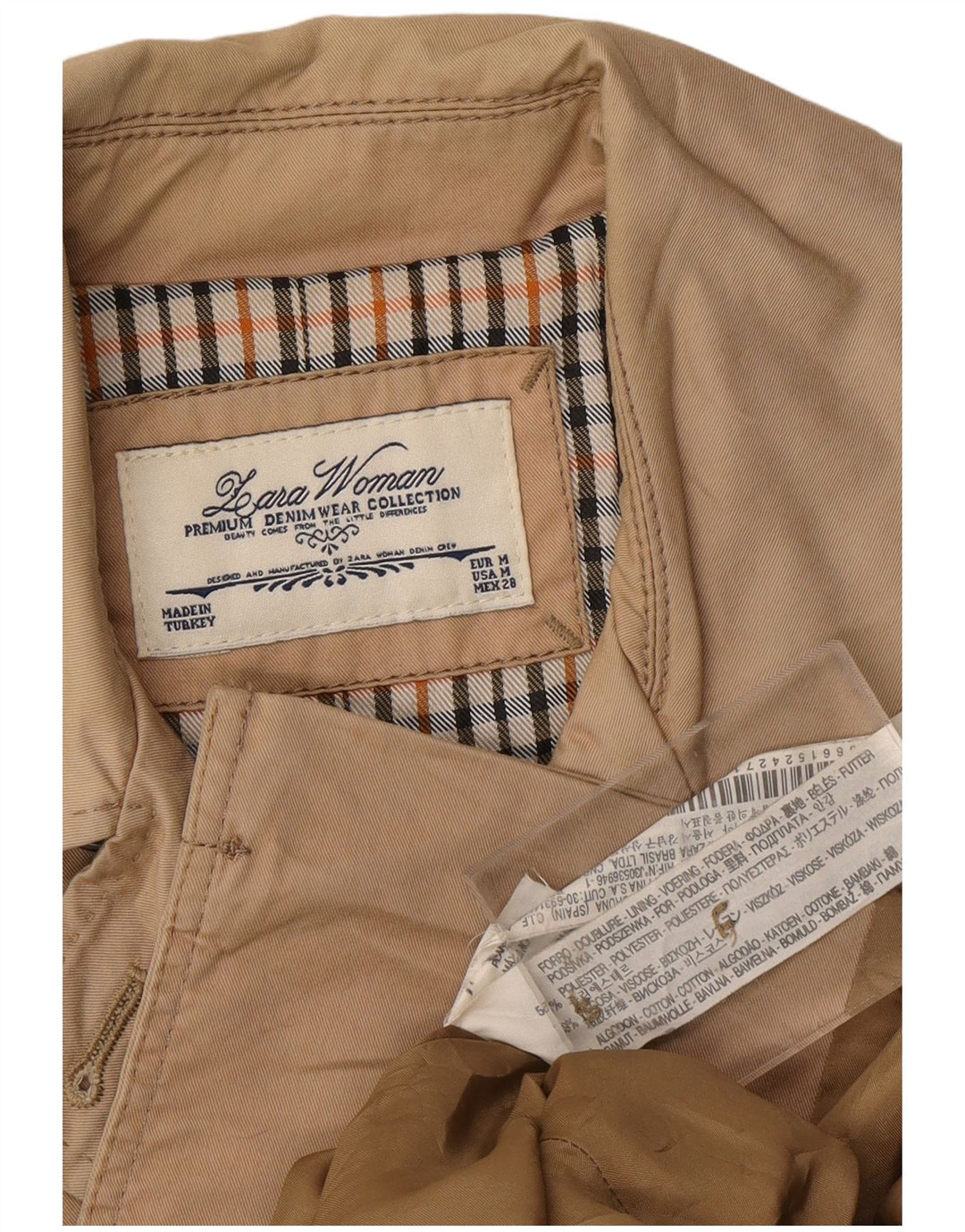 Женский двубортный тренч ZARA UK 14, средний бежевый, цветной блок