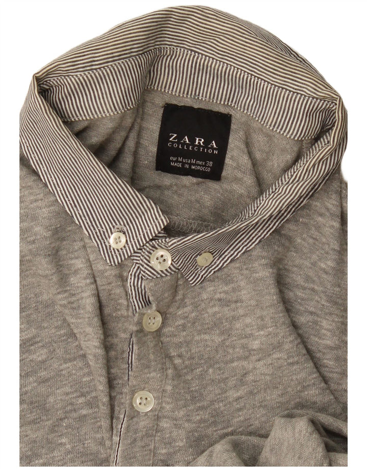Мужская рубашка-поло с длинным рукавом Zara среднего серого цвета в крапинку