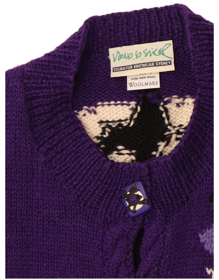 ВИНТАЖНЫЙ женский свитер-кардиган с графическим рисунком, Великобритания, 20, 2XL, фиолетовый, шерсть с цветными блоками