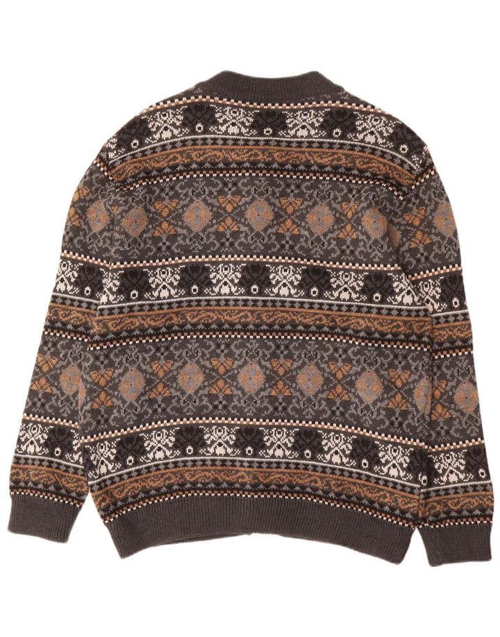 Винтажный мужской кардиган, большой серый шерстяной свитер Fair Isle