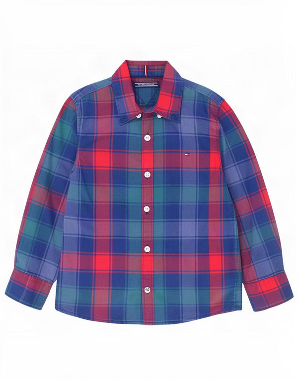 Tommy Hilfiger Фланелевая рубашка для мальчиков 3–4 лет, синяя хлопковая клетка в клетку