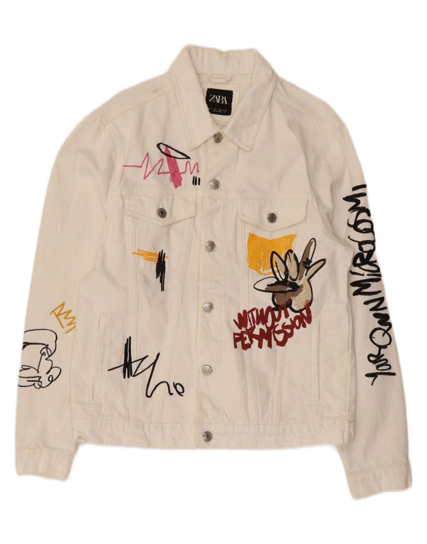 Мужская джинсовая куртка Zara UK 40, большая белая, хлопковая