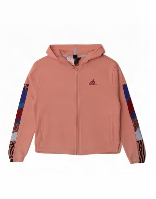 Свитер с капюшоном на молнии для девочек Adidas 14–15 лет, розовый хлопок с цветными блоками
