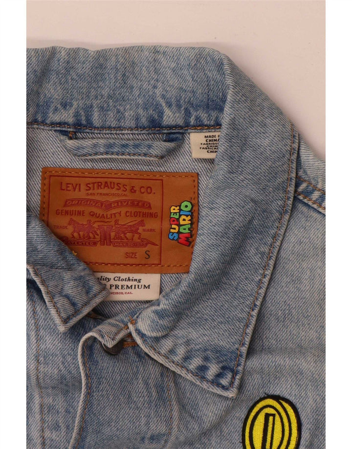 Джинсовая куртка с рисунком Levi's для девочек 13–14 лет, маленькая синяя, хлопковая