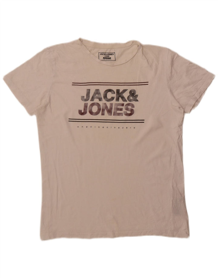 Мужская футболка с рисунком Jack & Jones стандартного кроя, топ среднего размера, белый хлопок