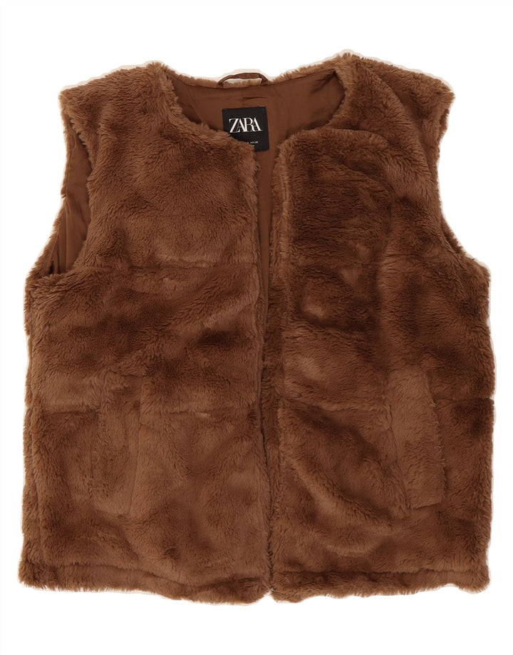 ZARA Womens Open Fleece Gilet UK 10 Small Brown Vintage Zara and Second-Hand Zara from Messina Hembry 
