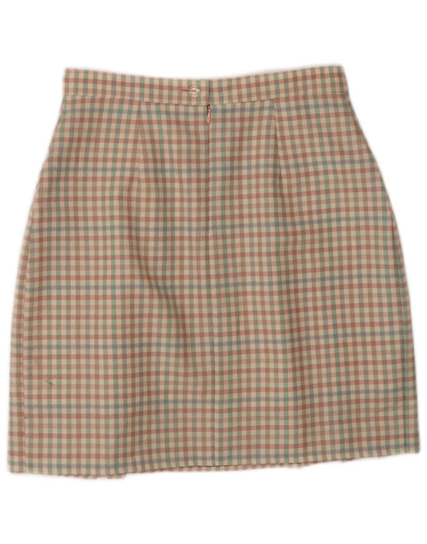 Винтажная женская мини-юбка IT 42 Medium W26 Разноцветная шерсть в мелкую клетку