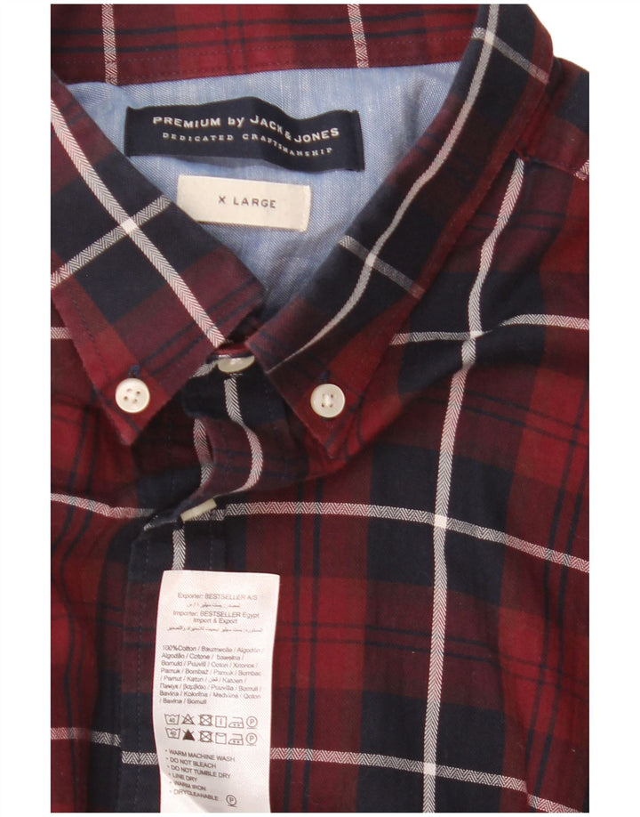 Мужская рубашка Jack & Jones XL, хлопковая бордовая клетка