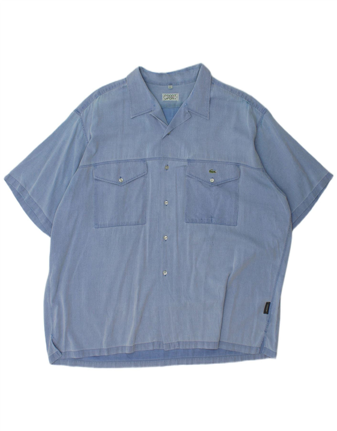 LACOSTE Мужская рубашка с коротким рукавом, размер 45 XL, синяя хлопковая полоска