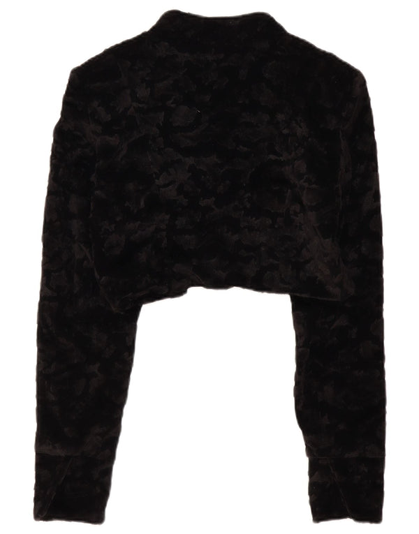 VINTAGE Womens Faux Fur Bolero Jacket UK 14 Large Black Polyester