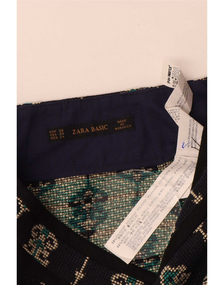 Женская мини-юбка Zara XS W24 темно-синяя, полиэстер с пейсли