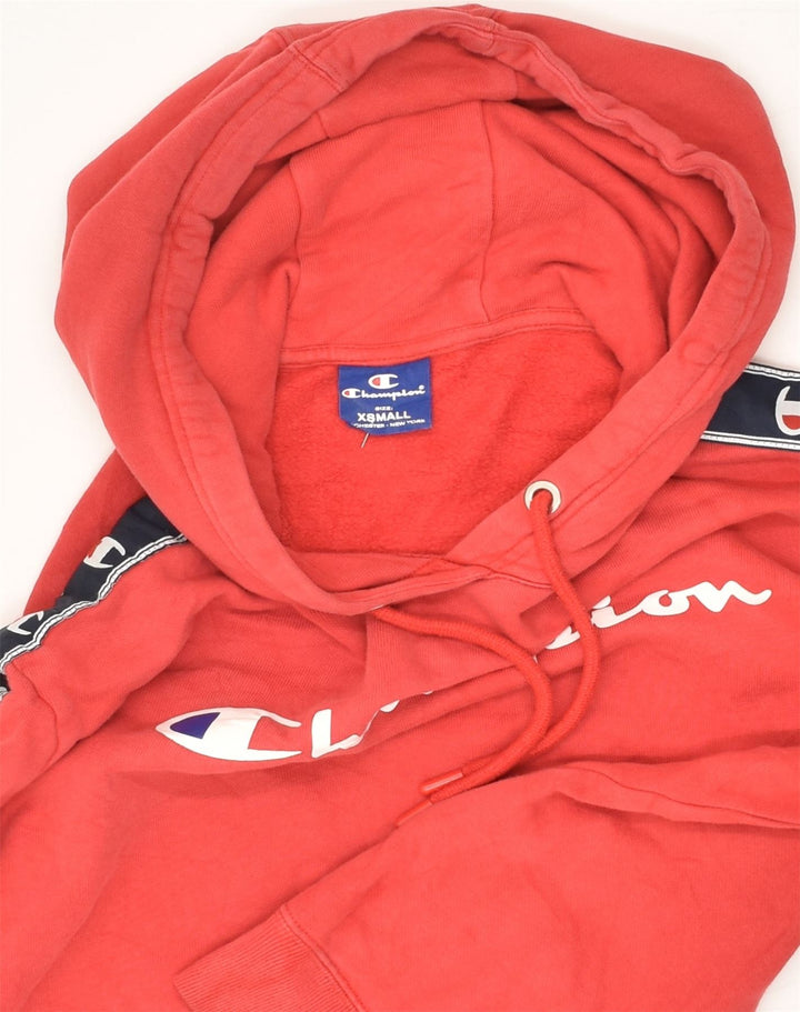 CHAMPION Womens Crop Graphic Hoodie Jumper UK 6 XS Red Cotton | Vintage Champion | Thrift | Second-Hand Champion | Used Clothing | Messina Hembry 