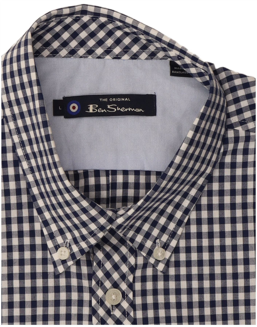 BEN SHERMAN Mens Shirt Large Navy Blue Gingham Cotton Classic