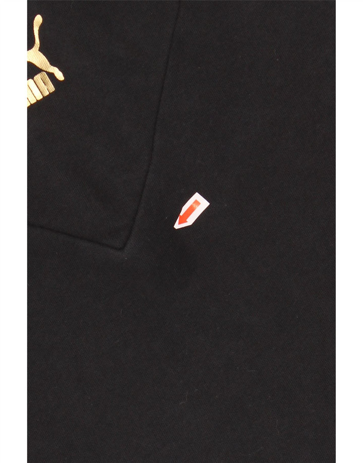 Укороченный джемпер с капюшоном и рисунком PUMA для девочек 11–12 лет, черный хлопок с цветными блоками