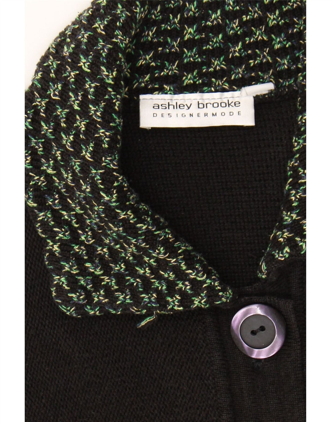 ASHLEY BROOKE Womens Longline Cardigan Sweater UK 12 Medium Black Chevron Vintage Ashley Brooke and Second-Hand Ashley Brooke from Messina Hembry 