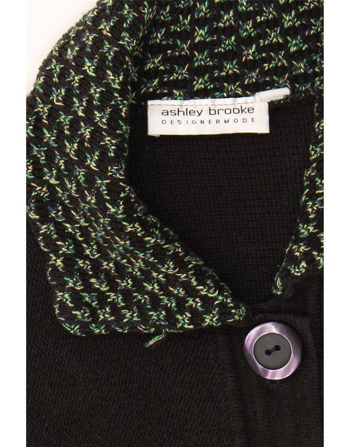 ASHLEY BROOKE Womens Longline Cardigan Sweater UK 12 Medium Black Chevron Vintage Ashley Brooke and Second-Hand Ashley Brooke from Messina Hembry 