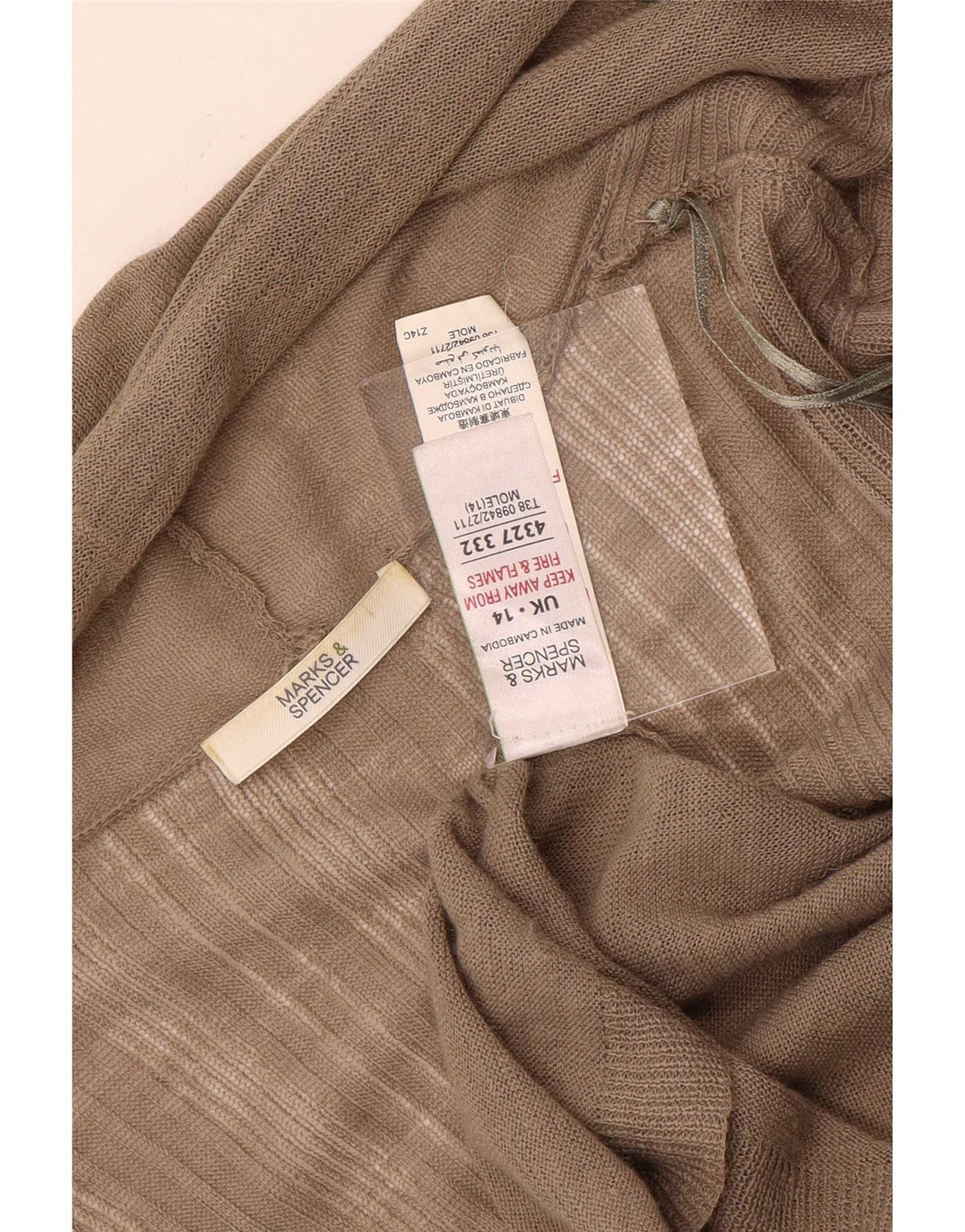 Женский удлиненный открытый кардиган Marks & Spencer UK 14, средний коричневый цвет