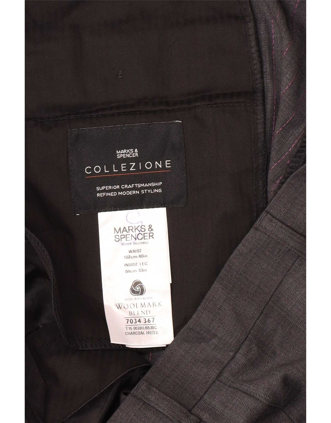 Мужские прямые костюмные брюки Marks & Spencer W40 L33 серые шерстяные