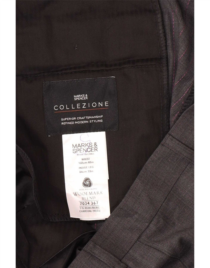 Мужские прямые костюмные брюки Marks & Spencer W40 L33 серые шерстяные