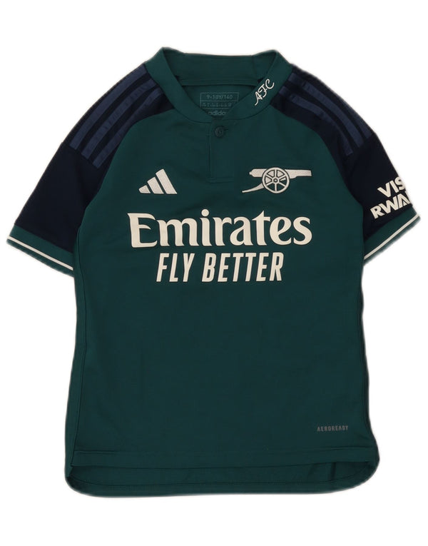 ADIDAS Футболка с рисунком Fly Emirates для мальчиков 9–10 лет, зеленая с цветными блоками