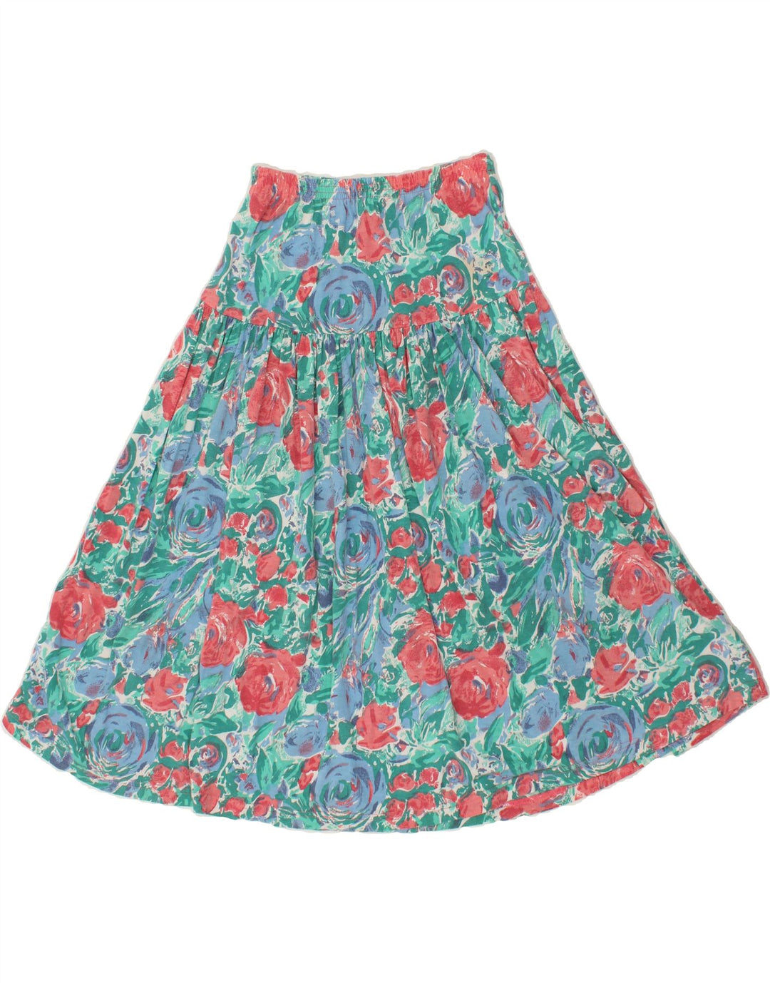 VINTAGE Womens Pleated A-Line Skirt W30 Medium Green Floral Polyester Vintage Vintage and Second-Hand Vintage from Messina Hembry 