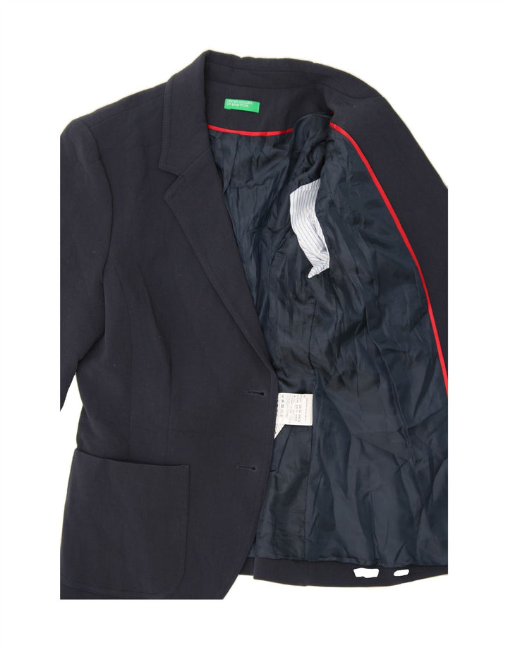 BENETTON Womens 2 Button Blazer Jacket UK 10 Small Navy Blue Polyester Vintage Benetton and Second-Hand Benetton from Messina Hembry 
