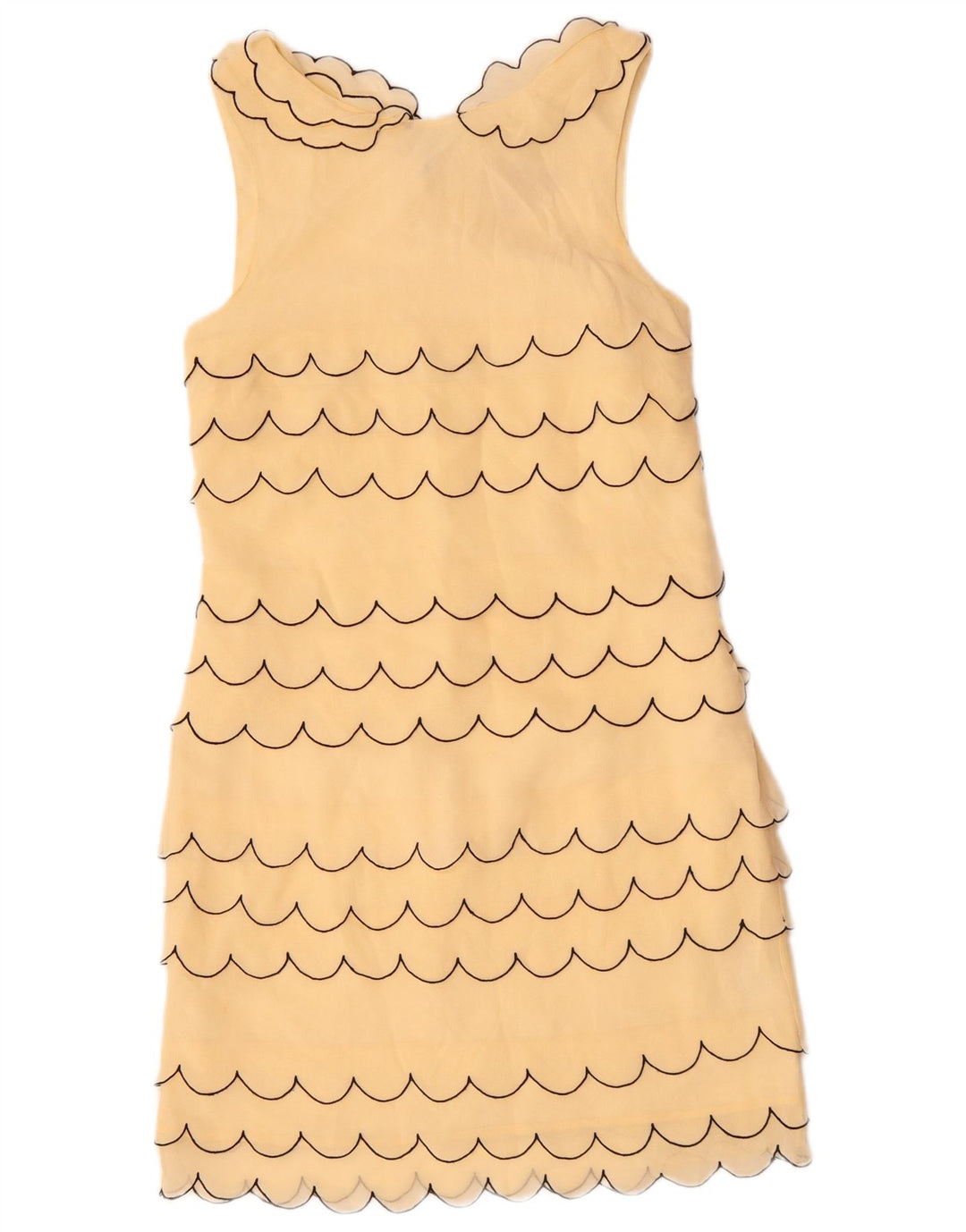 ВИНТАЖНОЕ женское платье-футляр без рукавов, Великобритания, 6 XS, бежевое, шелковое в полоску