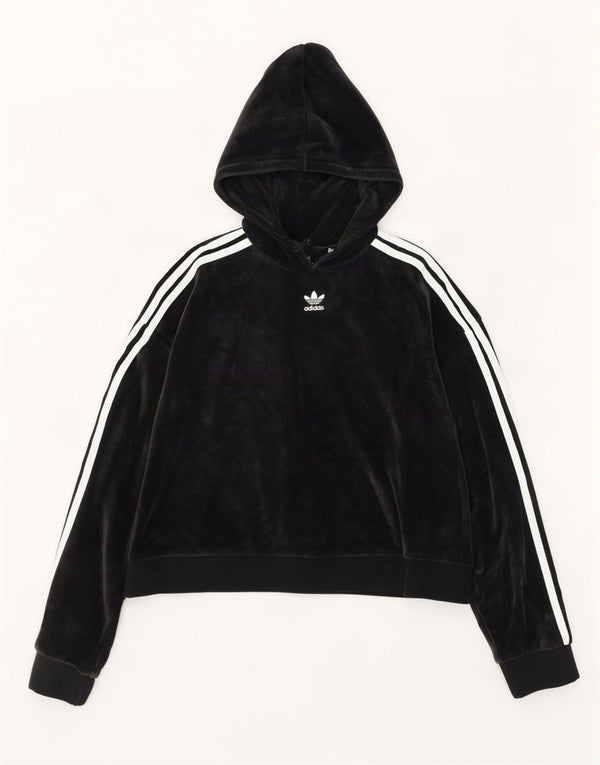 Женский укороченный бархатный джемпер с капюшоном Adidas Oversized UK 10, маленький черный хлопок