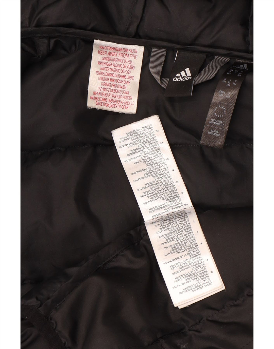 Утепленная куртка Adidas с капюшоном для мальчиков 13–14 лет, черная, полиэстер с цветными блоками