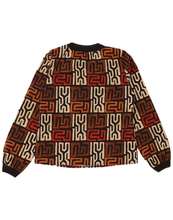 ВИНТАЖНЫЙ женский топ с длинным рукавом UK 12, средний коричневый цвет с геометрическим узором