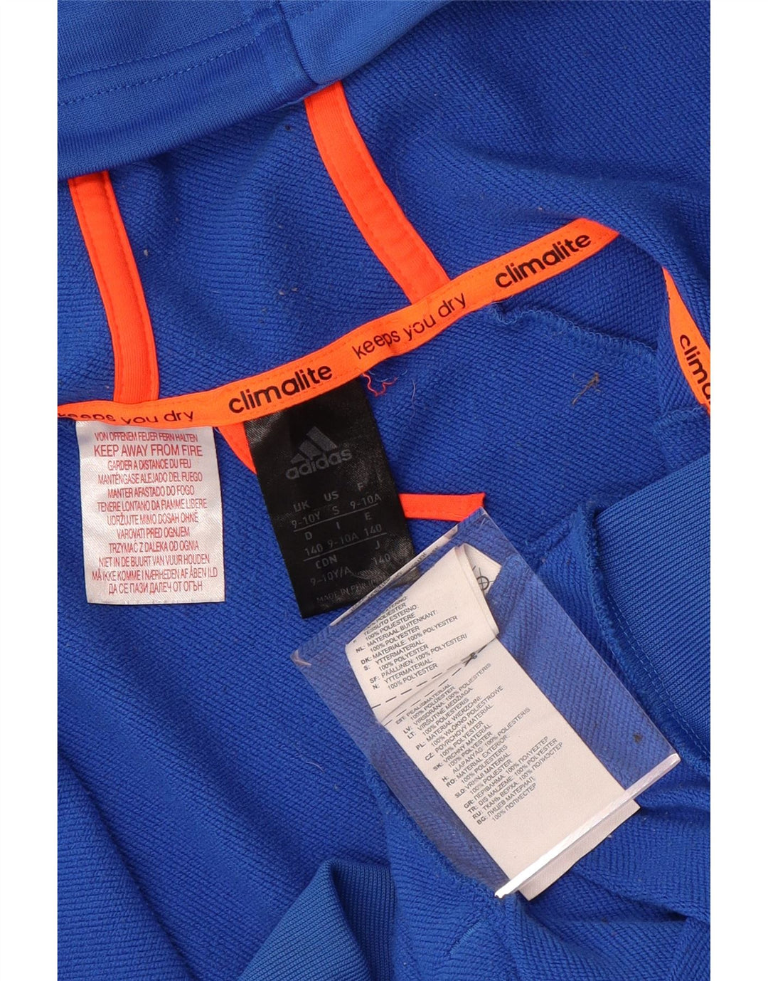 Свитер с капюшоном ADIDAS Climalite на молнии для мальчиков 9–10 лет, синий с цветными блоками