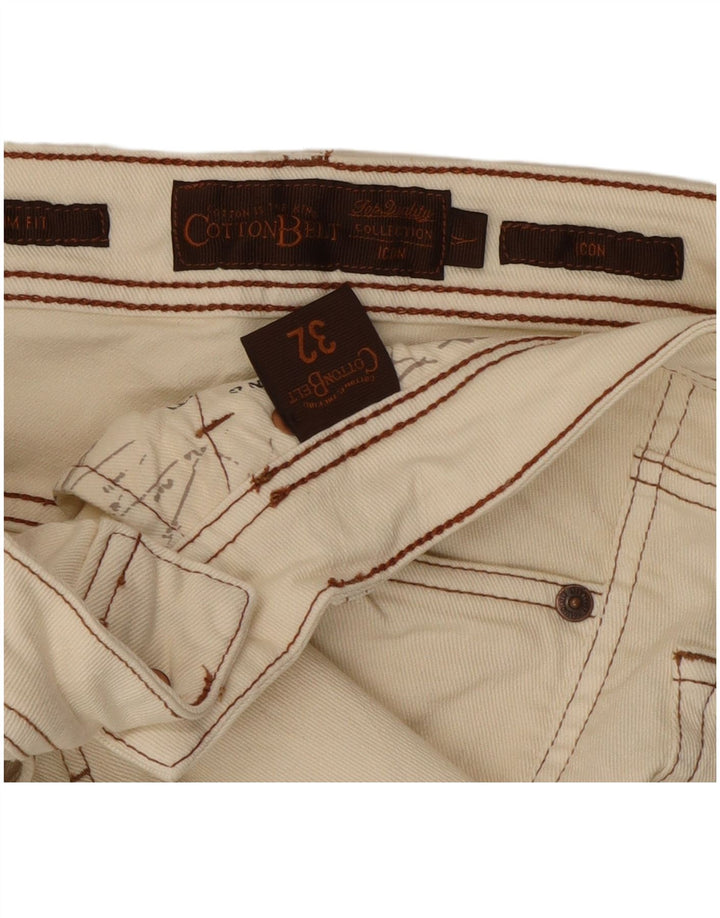 Мужские джинсовые шорты Slim Fit с хлопковым ремнем W32, средний цвет, белый хлопок