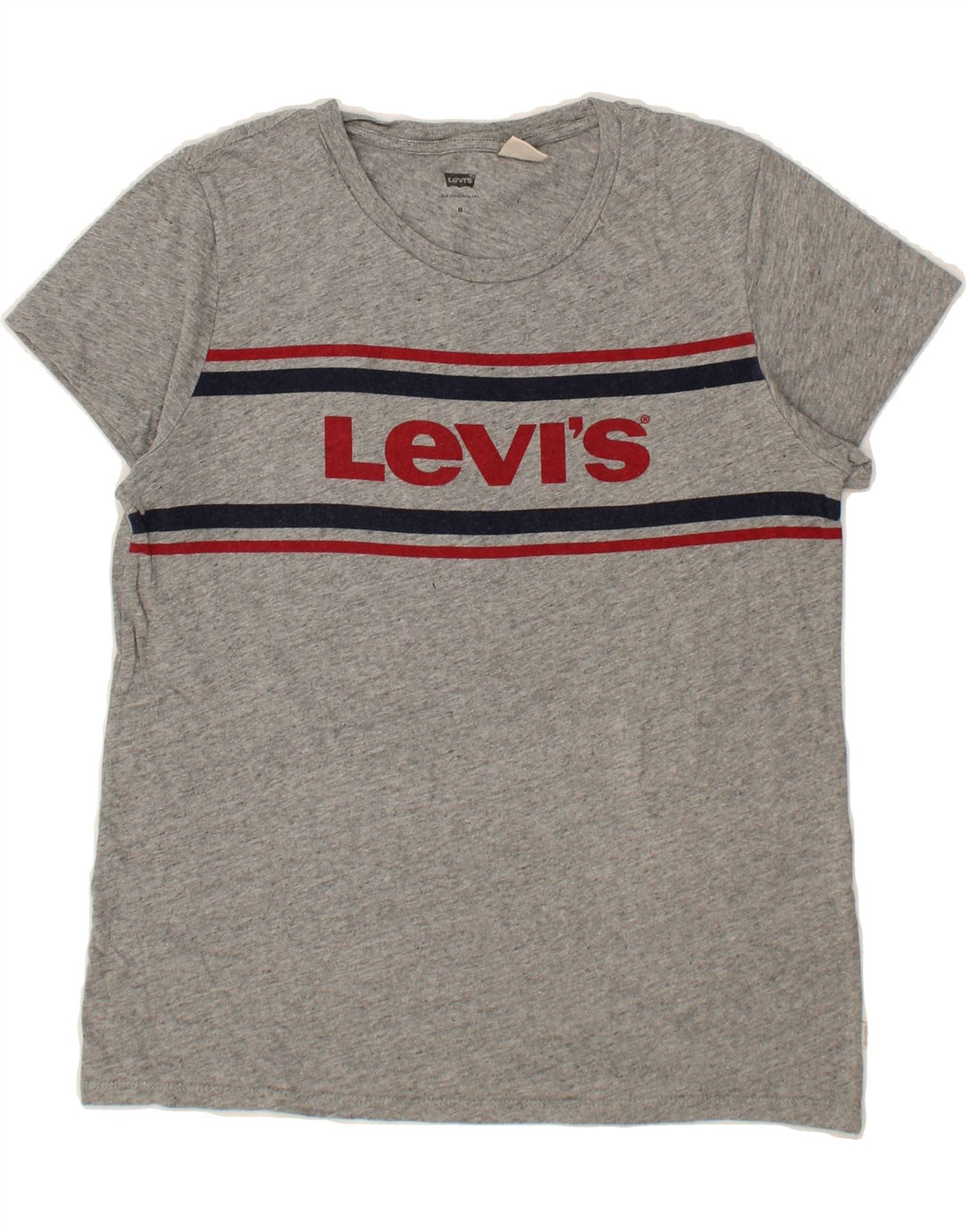 LEVI'S Womens Graphic T-Shirt Top UK 14 Medium Grey Striped Cotton Vintage Levi's and Second-Hand Levi's from Messina Hembry 