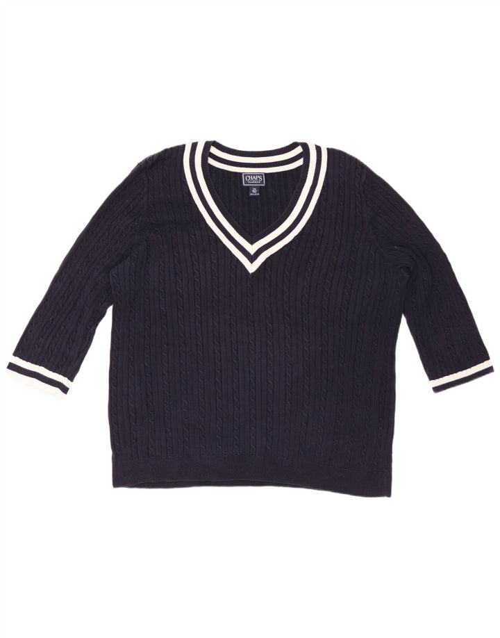 Женский джемпер CHAPS с рукавами 3/4 и v-образным вырезом, Великобритания 20, 2XL, темно-синий, хлопок