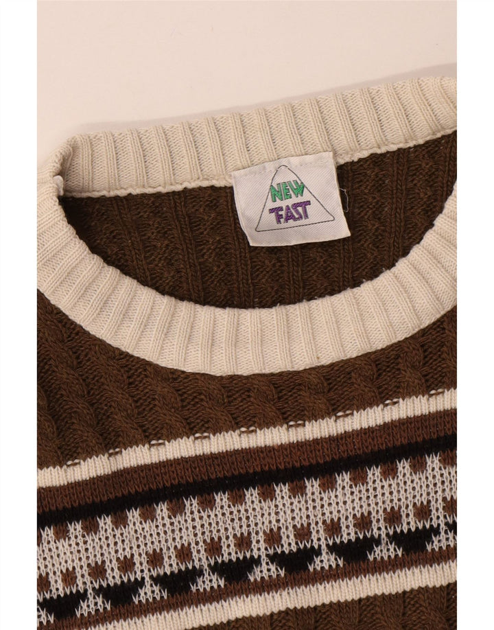Новый мужской свитер с вырезом «лодочка» Fast Fast, средний коричневый цвет Fair Isle