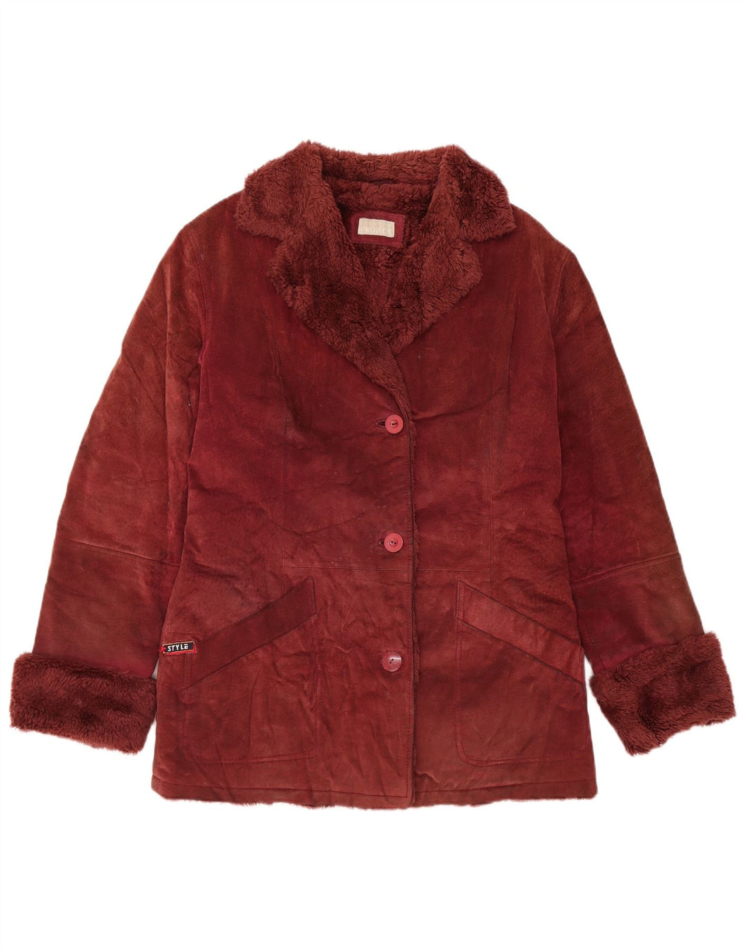 ВИНТАЖНАЯ женская замшевая куртка из шерпа UK 14, средний бордовый кожаный цвет