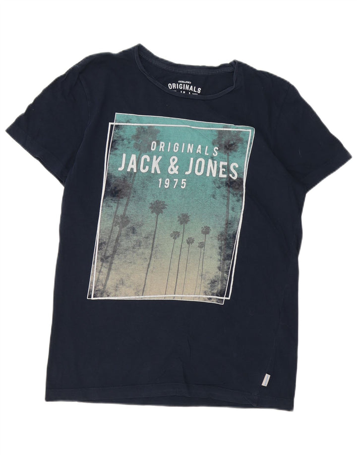 Мужская футболка с рисунком Jack & Jones, темно-синий, хлопковый топ среднего размера