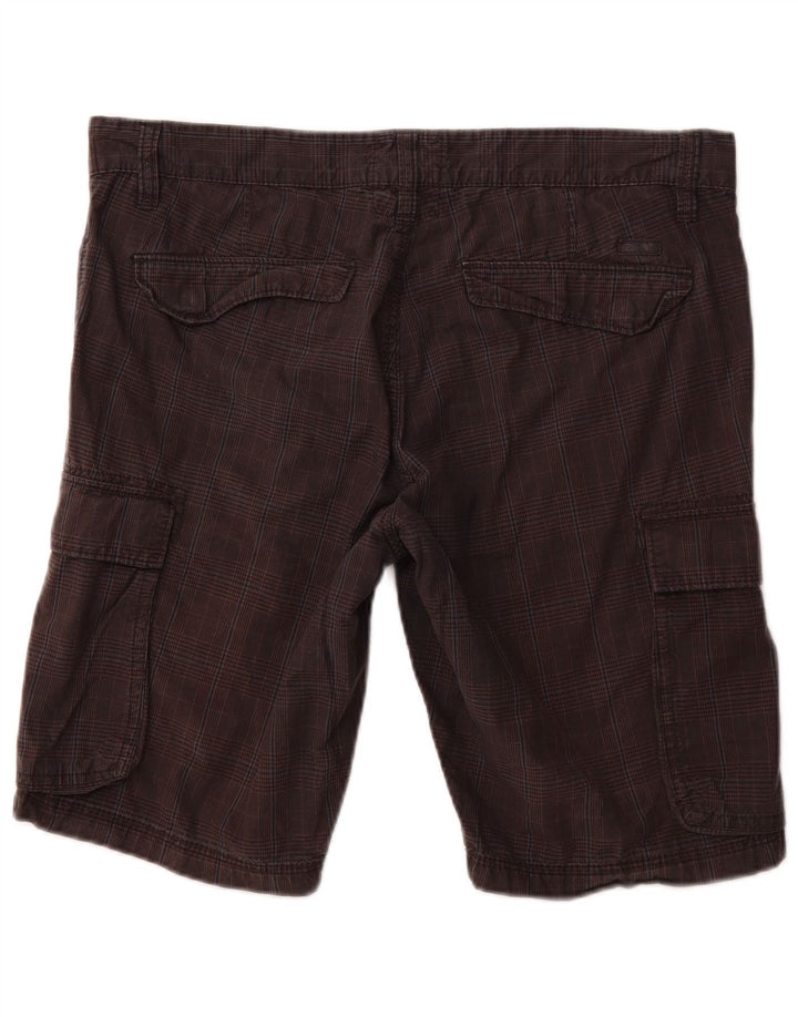ESPRIT Mens Cargo Shorts W36 Large Grey Check Cotton