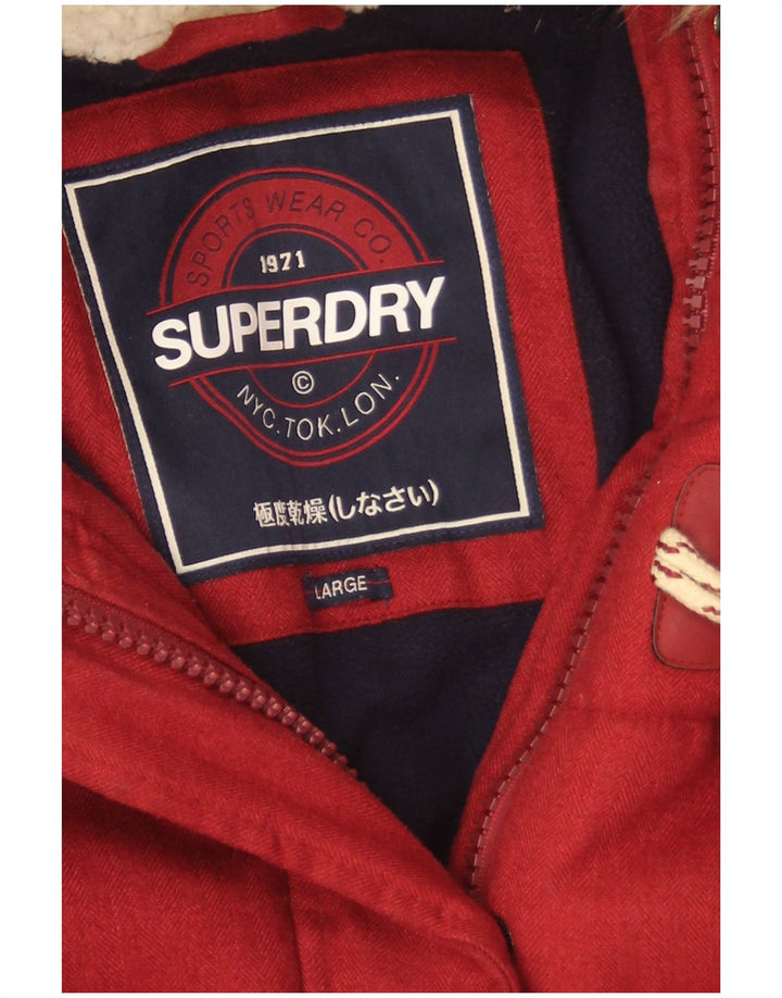 Женское стеганое пальто с капюшоном Superdry UK 16, большой красный полиэстер