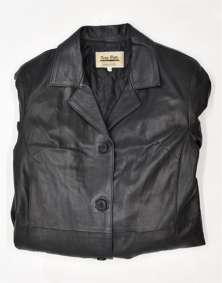 VINTAGE Женское кожаное пальто IT 48 XL Черное кожаное