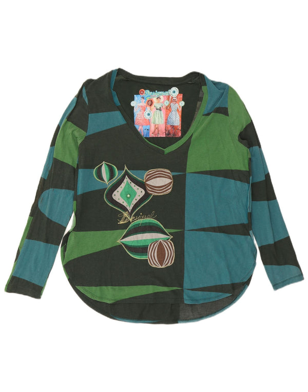 Женский топ Desigual с длинным рукавом и графикой, Великобритания 20 2XL, разноцветный с геометрическим узором