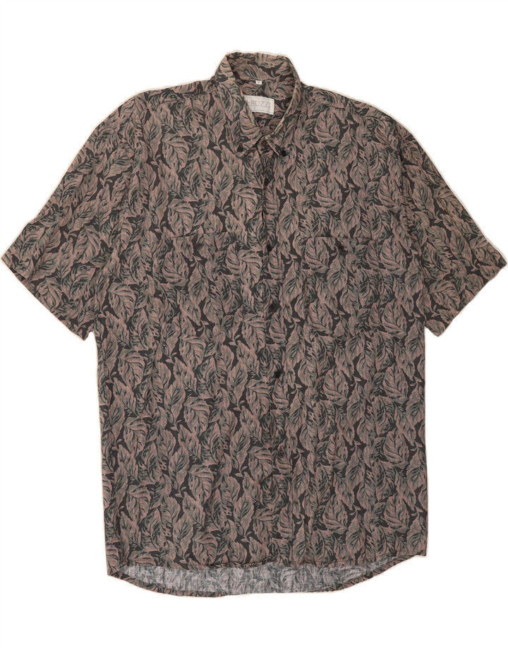 PERUZZI Mens Short Sleeve Shirt Medium Grey Floral Cotton Vintage Peruzzi and Second-Hand Peruzzi from Messina Hembry 