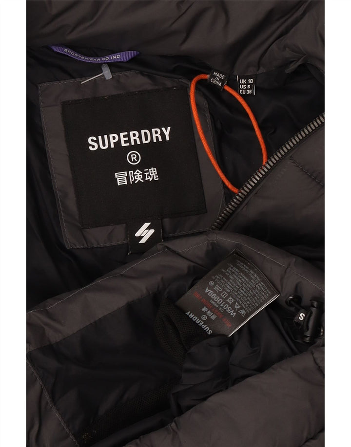 Женская утепленная куртка с капюшоном Superdry UK 10, маленький серый нейлон