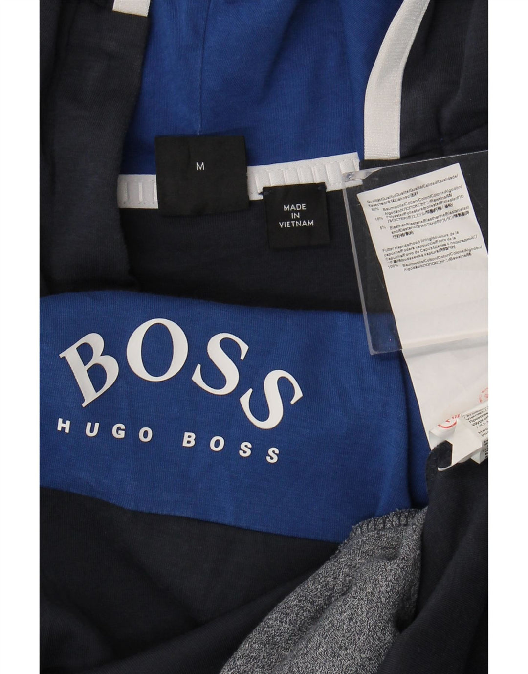 Мужской джемпер с капюшоном Hugo Boss, средний темно-синий, хлопок с цветными блоками