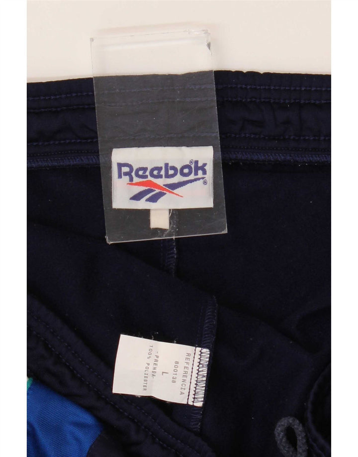 Мужские спортивные брюки Reebok, большие темно-синие, полиэстер с цветными блоками