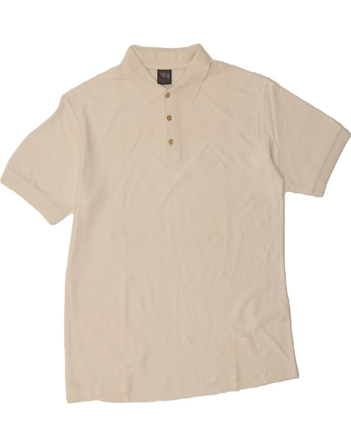 THINK PINK Mens Polo Shirt Large Off White Cotton Vintage Think Pink and Second-Hand Think Pink from Messina Hembry 